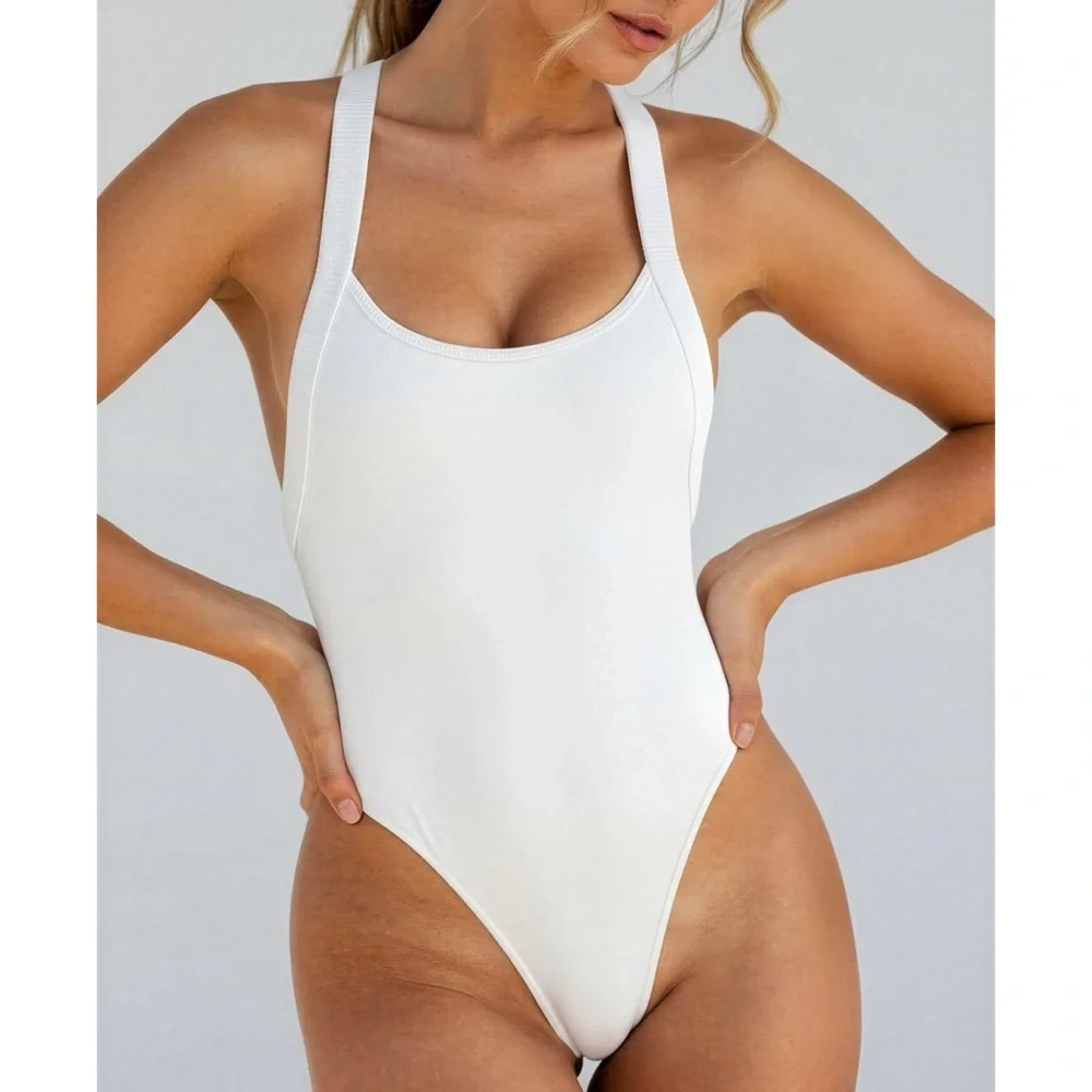 FRANKIES BIKINIS Charlotte One Piece Swim, White, XS